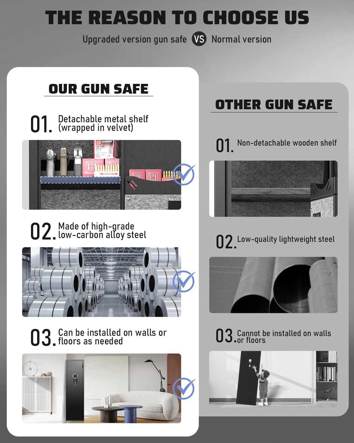 Kavey 5-8 Gun Safe, Long Gun Safe for Home Rifle and Pistols with Backlit Keypad, Quick Access Gun Cabinet with LED Light and Removable Shelf