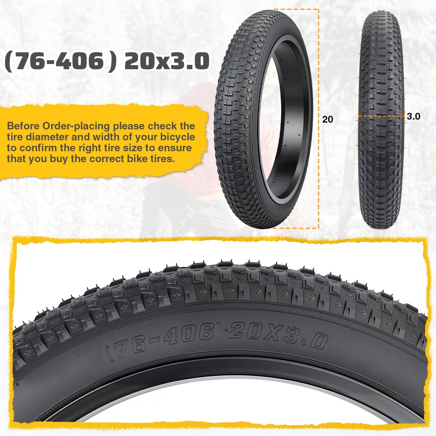 1 Unit-20x3.0 E-Bike Fat Tire-76-406 Robust,High-Performance 20inch Fat BikeTyre for MTB and Ebikes,Durable All-Terrain Directional Knobby Tread,Superior for Street & Trail Adventures