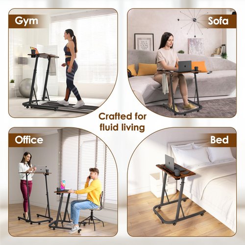 Semohop Treadmill Desk with Wheels,Small Portable Walking Pad Desk,Mobile Bike Trainer Table,Rolling Table Adjustable Height for Laptop,Indoor Cycling Trainer Stand,Bedside Table