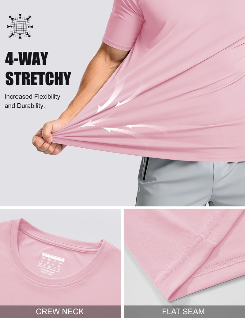 Men's Quick Dry T-Shirt - Sun Protection Running Shirt - Short Sleeve - Light Pink - XL
