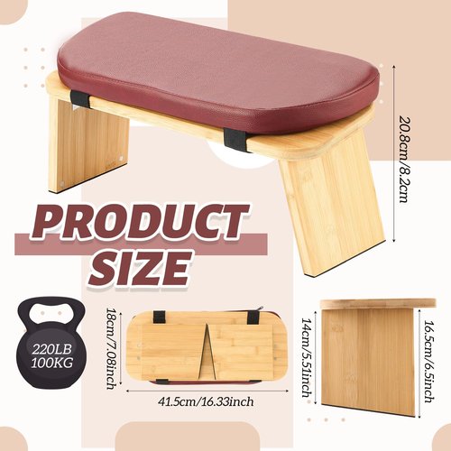 Beeveer Folding Meditation Bench with Leather Cushion Bamboo Stool Comfortable Prayer Seat Seiza Meditation Chair for Yoga, Travel, Pray, Zen Practice Stool