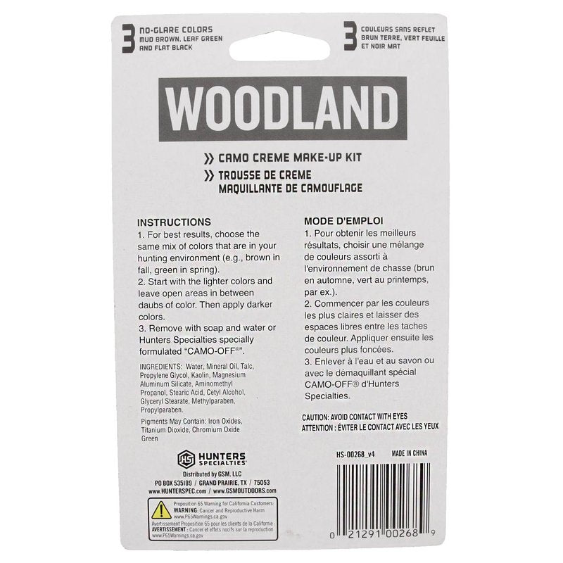 Hunters Specialties Long-Lasting Easy-to-Use Concealment Camo Creme Tube Makeup for Hunting - Woodland Camo Kit