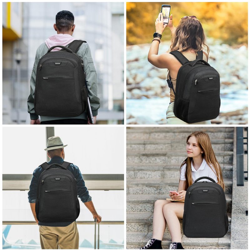 BIKROD Backpack for Men and Women, School Backpack for Boys, Water Resistant Business Travel Laptop Back Pack Fit 15.6 Inch Laptop with USB Charging Port, Black