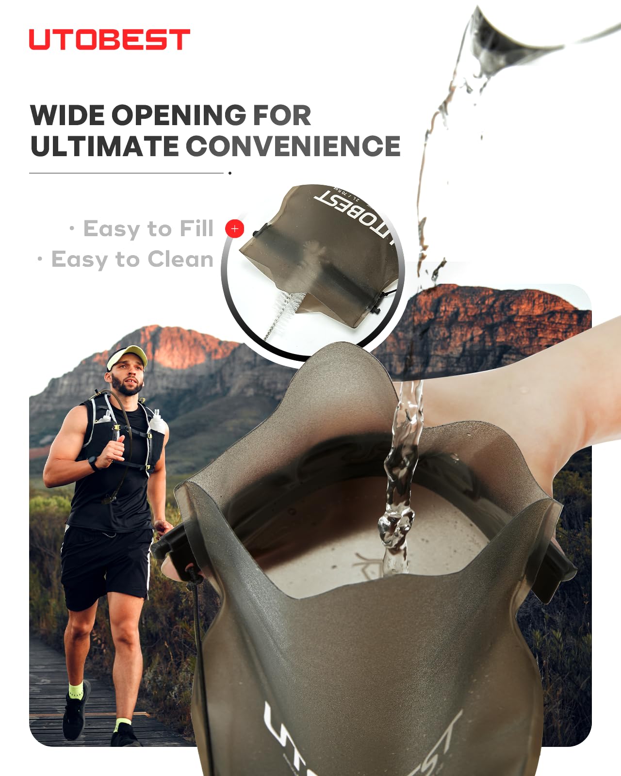 UTOBEST Water Bladder, Odorless Leather and Double-Layerad Water Tube Hydration Bladder, No Plastic Taste 360 Degree Rotation Bite Valve 3L Water Reservoir