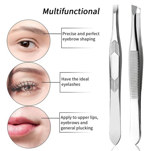 2Pcs Stainless Steel Tweezers for Women Facial Hair