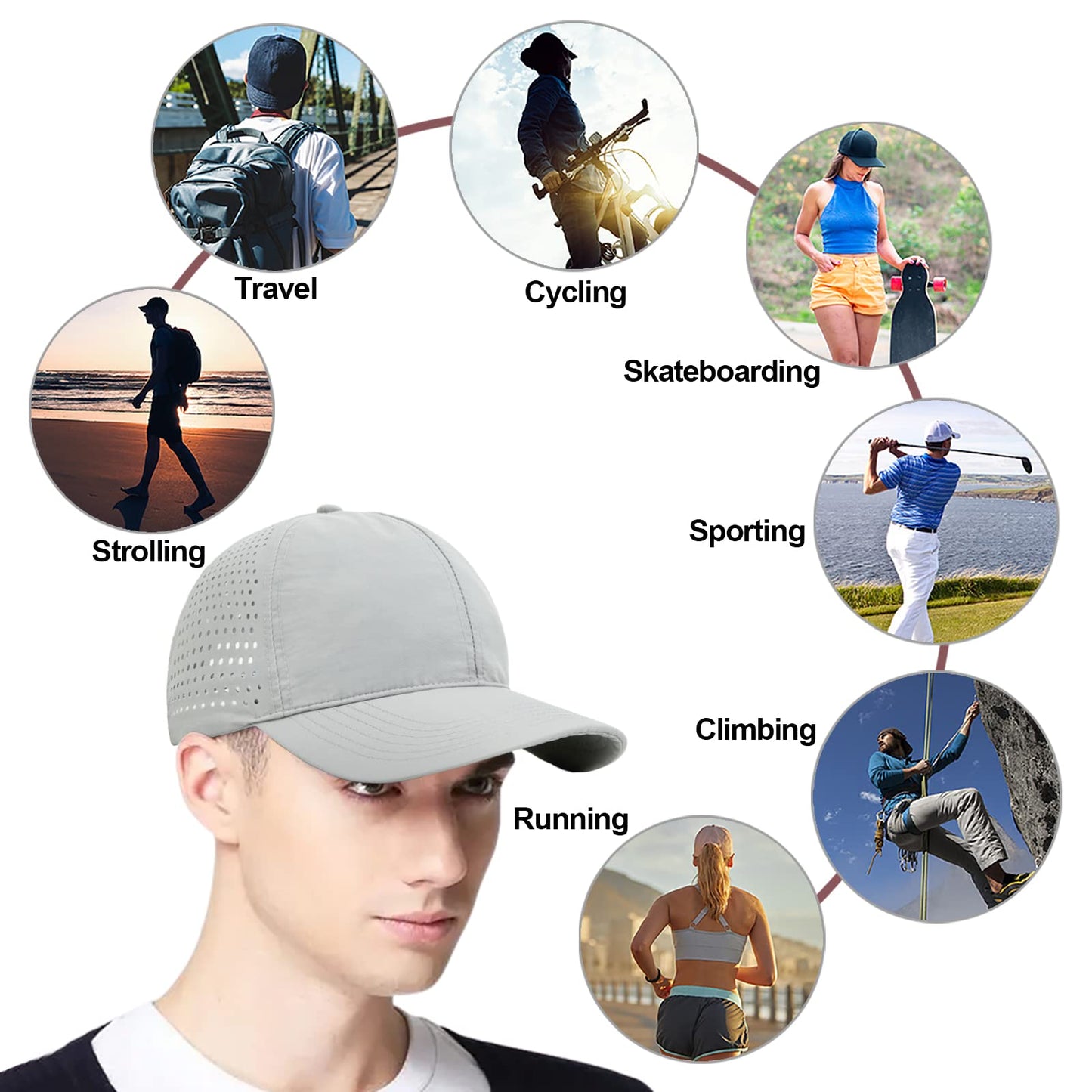 Enwokran Men Quick Dry Sport Baseball Cap, Men's Athletic Fitted Cap Lightweight Mesh Adjustable Plain Hat Running Trucker Hat for Men Women (Light Grey)