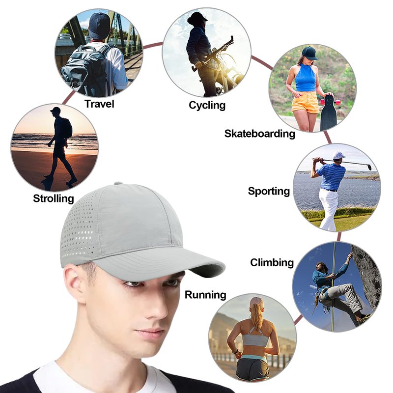 Enwokran Men Quick Dry Sport Baseball Cap, Men's Athletic Fitted Cap Lightweight Mesh Adjustable Plain Hat Running Trucker Hat for Men Women (Light Grey)