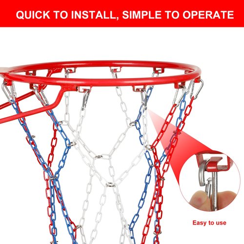 Basketball Net Heavy Duty Replacement,Carbon Steel Chain Basketball net, Anti-Rust Use Indoor Outdoor Standard 12 Loops Basketball Hoop