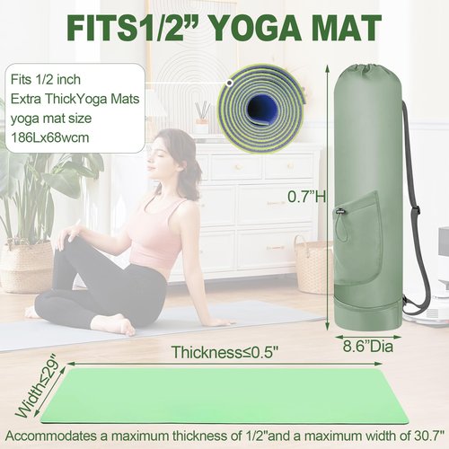 Yoga Mat Bag with Adjustable Strap, Waterproof Yoga Mat Carrier with Multi-Functional Storage Pockets, Practical Yoga Bag for Women, Fits Gym Class Workout Travel (Green)