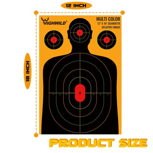 Highwild Silhouette Splatter Paper Targets - Splash Effect of Multiple Colors - 12x18 Inch (10 Pack)
