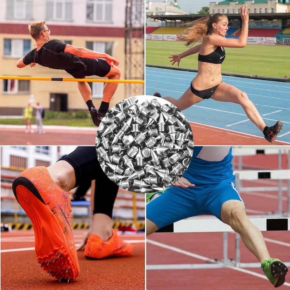 120Pcs 1/4 Inch Track Spikes, Stainless Steel Pyramid Shoe Spikes Track and Cross Country Spikes Golf Shoe Spikes with Spike Wrench Replacement Spikes for Sprint Sports Short Running Shoes