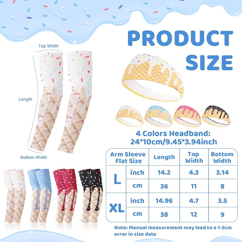 JATEBI Ice Cream Arm Sleeves & Headbands Set for Youth - Multicolor, Large