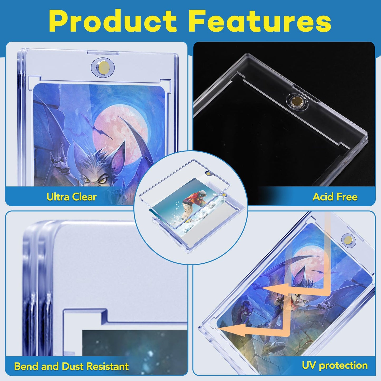 20 PCS Magnetic Card Holder, 35pt One Touch Card Holder for Baseball Cards,U-V Protection Hard Plastic Magnetic Card Case,Cards Holder for Sports Cards, Trading Card Display, Game Card Protector