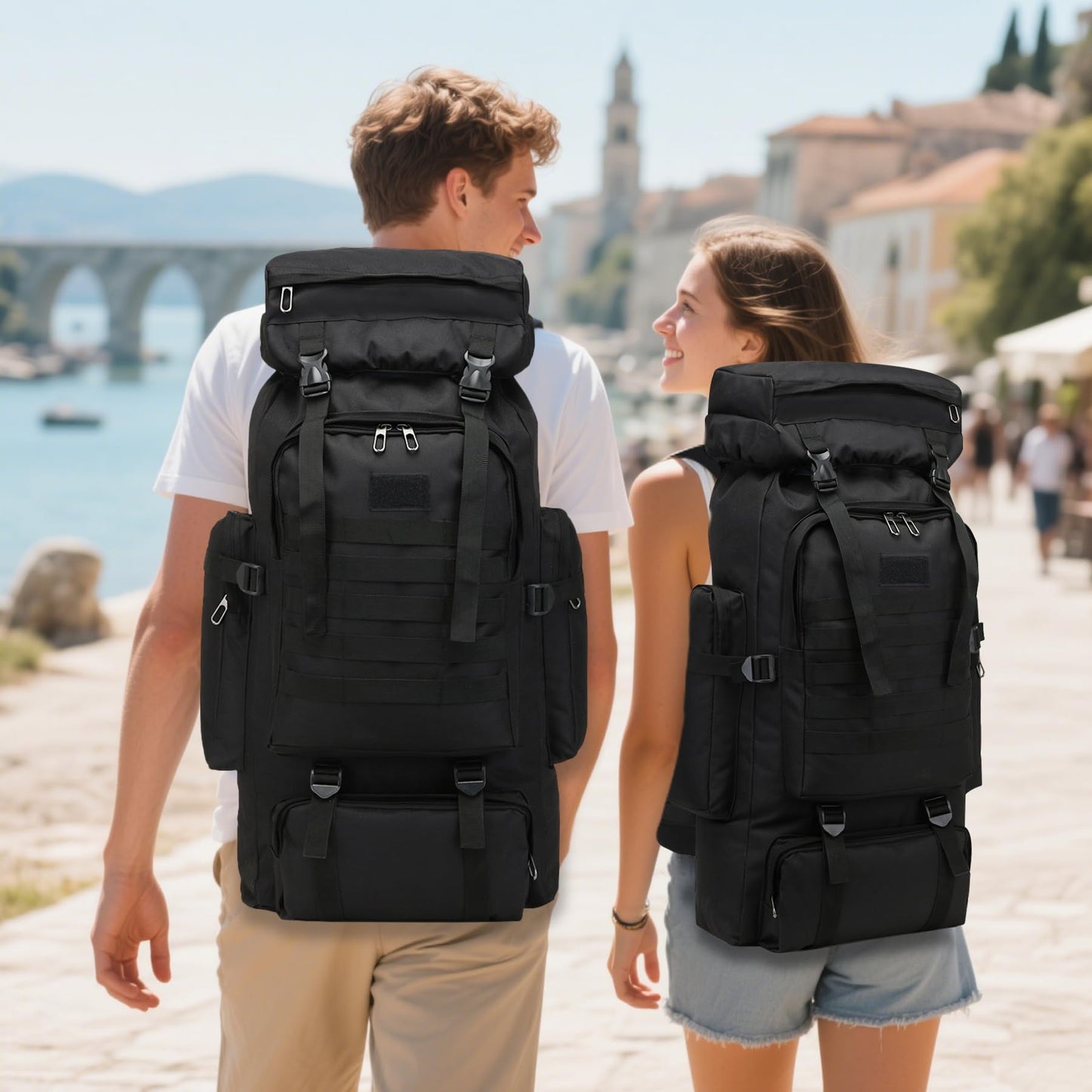 JUMAHE 80L 2Pcs Hiking Backpack for Men with Sling Tactical Backpack - Rucksack Molle Military Tactical Waterproof Lightweight Camping Backpack 3 Day Assault Pack for Travel, Climbing, Backpacking
