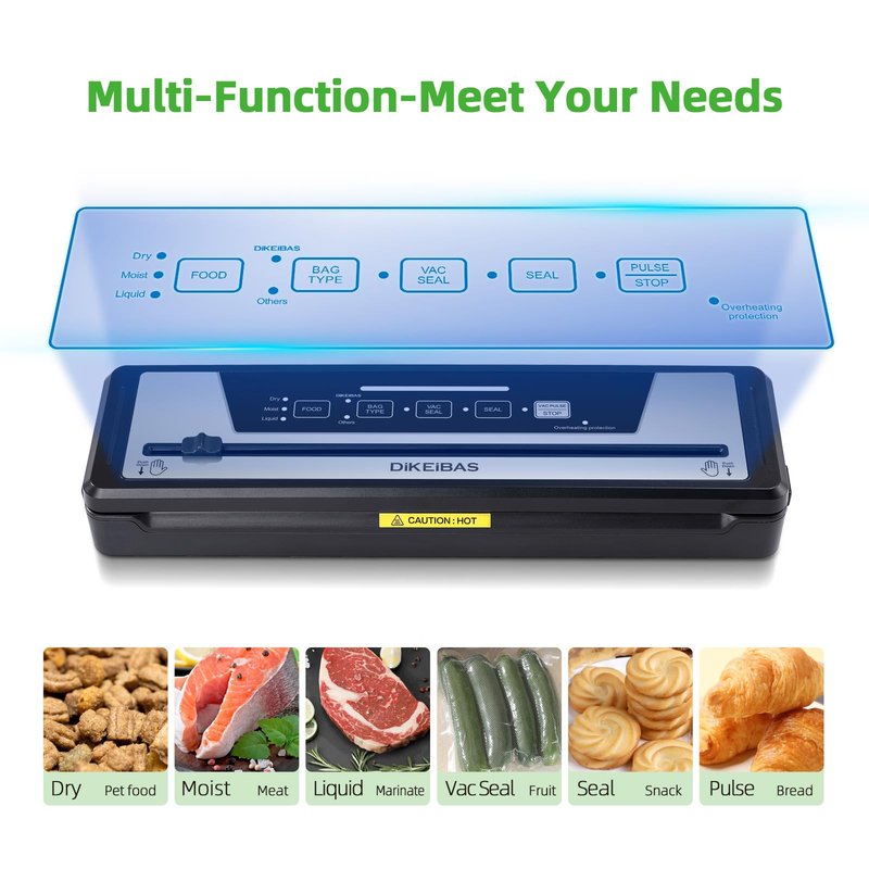 DIKEIBAS Vacuum Sealer Machine | Powerful 85kPa Suction | Bags and Cutter Included | Compact One-Touch Automatic Food Sealer with External Vacuum System | Preserve Freshness, Prevent Freezer Burn