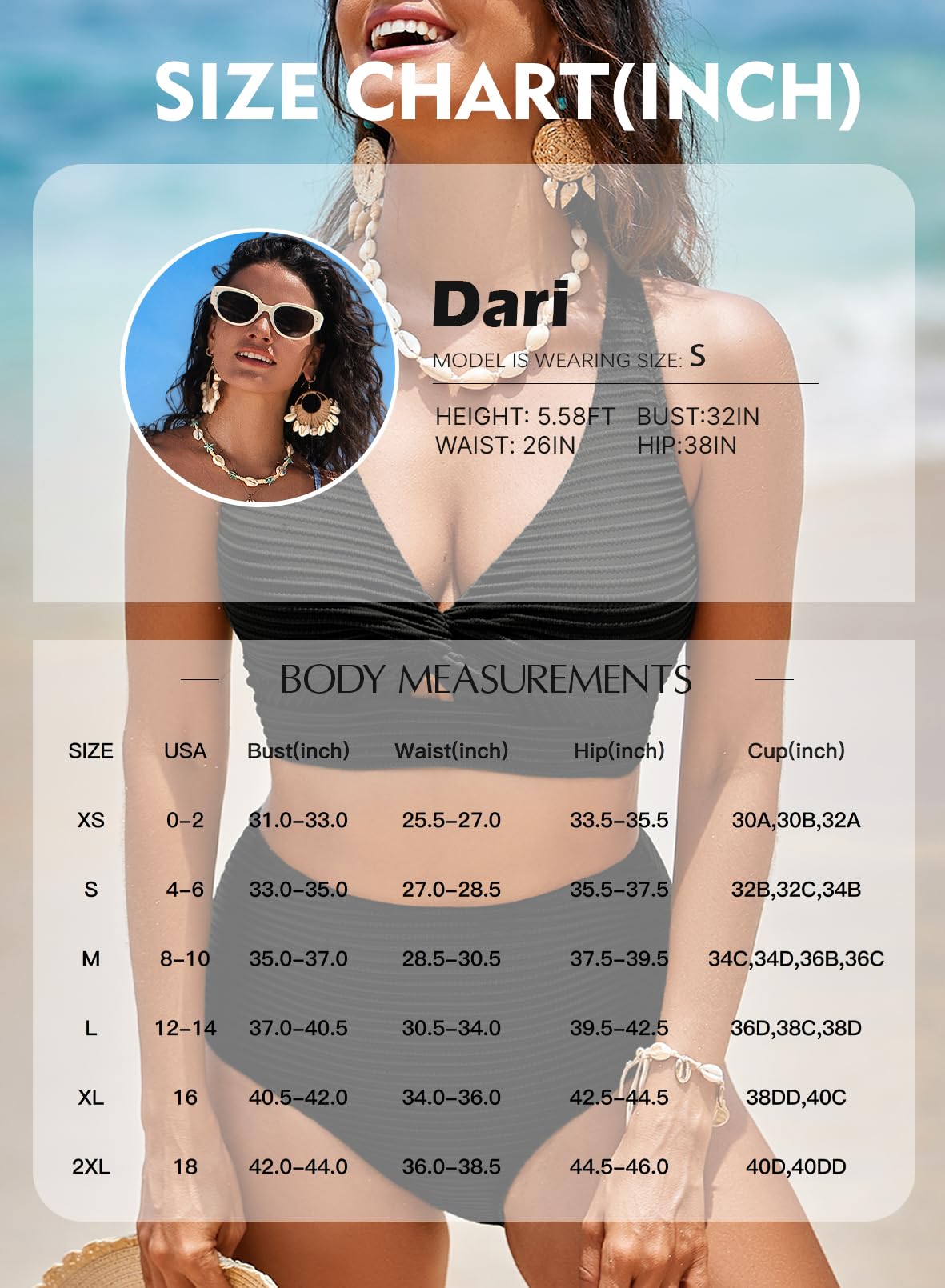 Herseas Textured Bikini Sets for Women 2026 Summer V Neck Top 2 Piece Swimming Suit High Rise Bikini Bottom Tummy Control Bathing Suit Slimming Resort Wear Dark Brown Medium