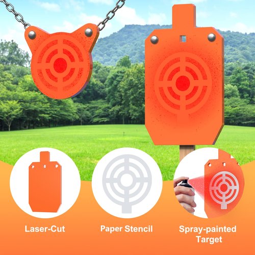 LXVOOEE AR500 Steel Targets for Shooting, 1/2'' Thick Silhouette Gong Metal Targets for Shooting Laser Cut Steel Target, Neon Orange