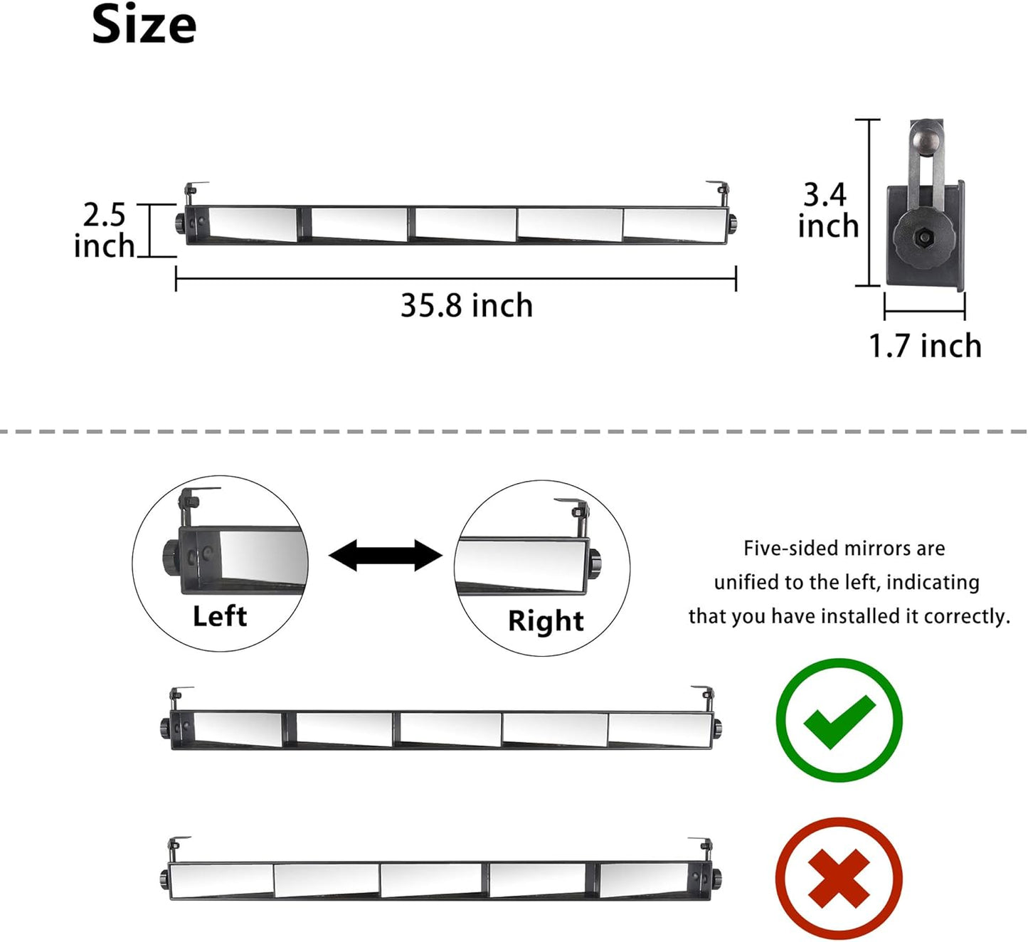 10L0L Universal Golf Cart 5 Panel Mirror for EZGO, Club Car, Wide Angle Rear View Blind Spot Wink Mirror, Compatible with Car SUV Van Truck, etc
