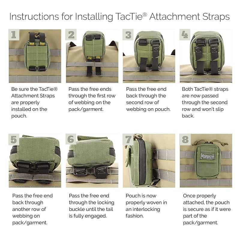 TacTie 3-Inch Attachment Straps (Pack of 4) MOLLE Clips for Pouches – Green