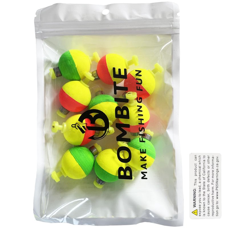 Bombite Fishing Bobbers Floats,10 Packs Weighted Bobbers for Fishing Foam Snap-on Fishing Floats Ball Oval Fishing Corks Bluegill Crappie Panfish Bass Trout Ball-Shape 1.5 in
