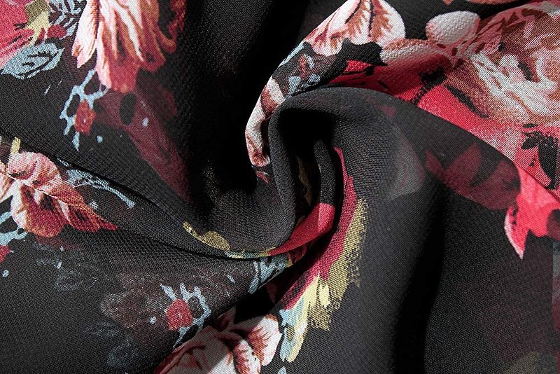 Women's Floral Print Puff Sleeve Kimono Cardigan Loose Cover Up Casual Blouse Tops(BLACK XL)