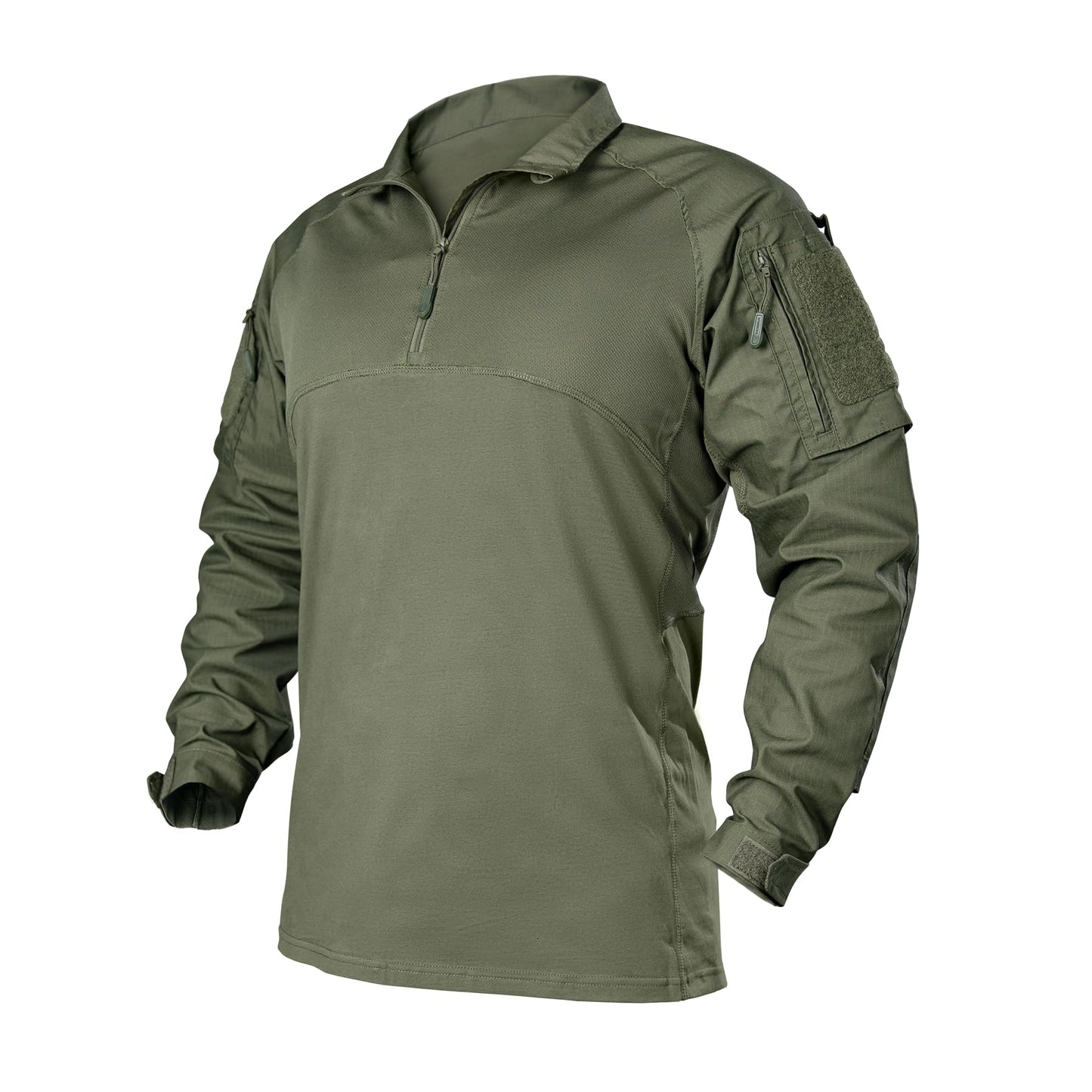 IDOGEAR Men’s Tactical Military Shirts 1/4 Zip Combat BDU Shirts Camo Long Sleeve with Pockets for Outdoor Airsoft Paintball(Ranger Green,Medium)