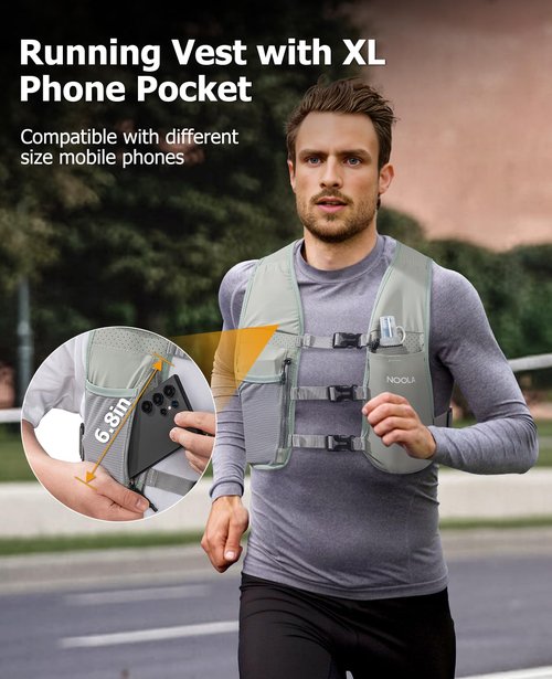 NOOLA Running Vest for Men Women, Adjustable Running Hydration Vest with 500ml Soft Flask, Lightweight Water Backpack with Phone Holder for Hiking Cycling Marathon Trail Race, Green