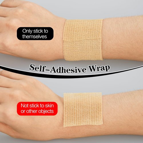 1"/2"/3"/4" Self Adhesive Bandage Wraps, 6pcs 5 Yard Breathable Elastic Wraps, Vet Wraps, 12 Colors to Choose, (2", Skin Color, 6pcs)