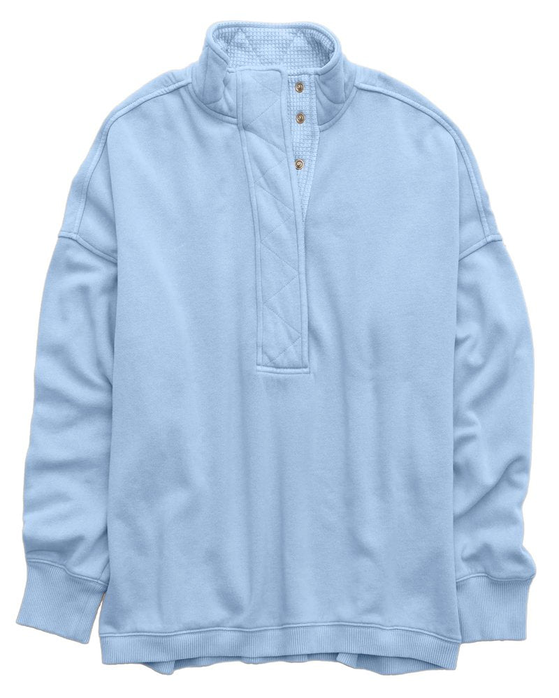 Gacaky Sweatshirt for Women Oversized Casual Long Sleeve Button Henley Neck Pullover Tops Fashion Outfits Clothes Blue S