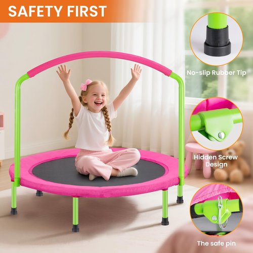 Ativafit 36inch Elastic Band Big Handle Toddler Trampoline for Kids Ages 1-6 Indoor Outdoor Mini Trampoline with Safety Padded Cover Fun for Kids