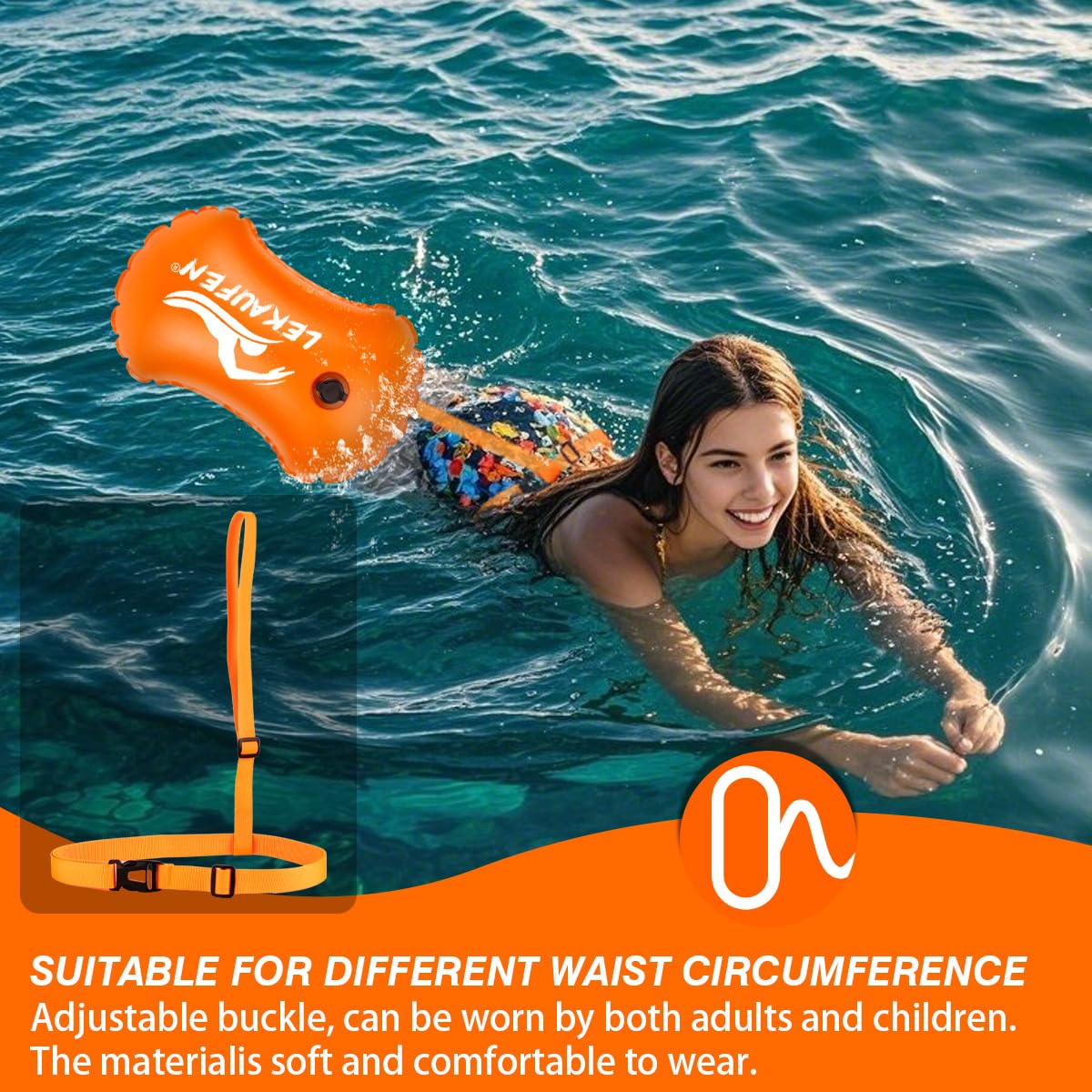 2 Pack Swim Buoy for Open Water, Swimming Safety Float with Adjustable Belt for Snorkeling, Swim Training, Triathletes, Kayaking