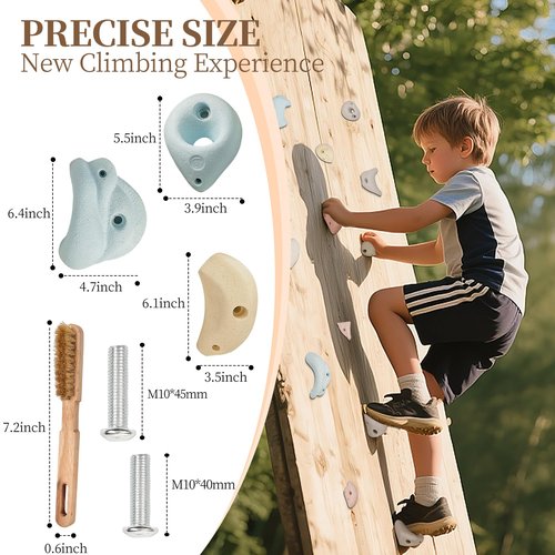 Qicrdvi Premium Resin Rock Climbing Holds for Kids & Adults, Large Training Rock Climbing Wall Grips Indoor/Outdoor, Rock-Like Texture Climbing Wall with Mounting Hardware (20 Pcs)