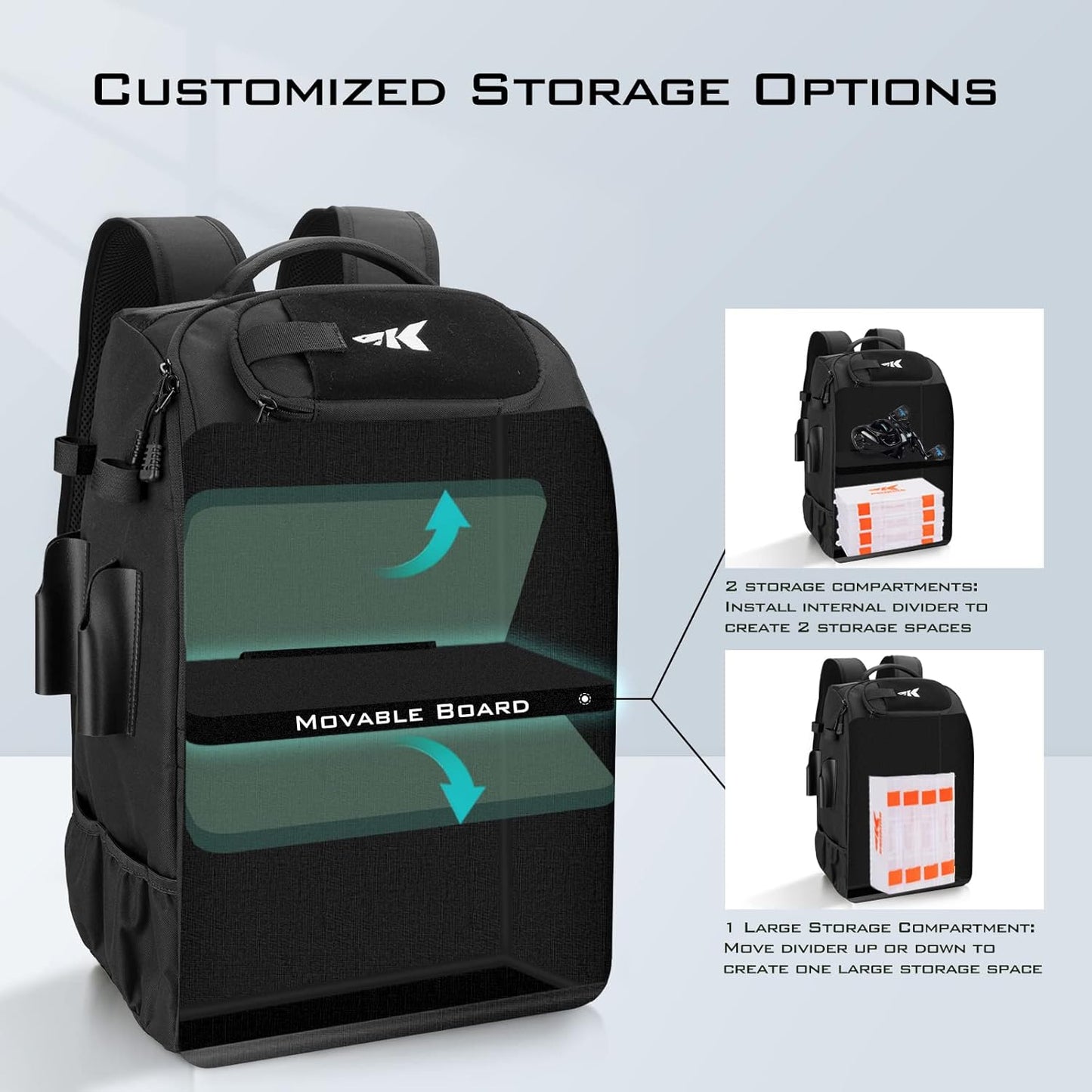 KastKing KarryAll Fishing Tackle Backpack with Rod Holder 4 Tackle Boxes,40/26L Tackle Bag Storage Fishing Gear and Equipment