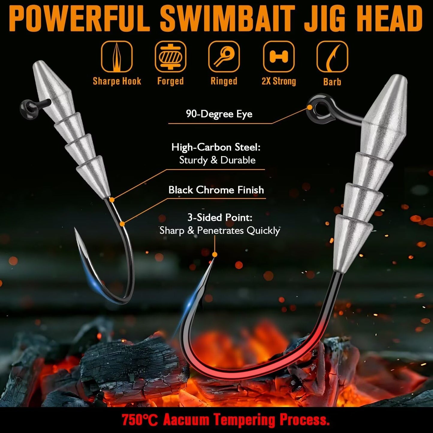 15PCS Hover Rig Jighead Swimbait Jig Heads for Bass Fishing Bass Hooks 1/0 Hover Strolling Rig Kit Fishing Jig Heads 1/8OZ