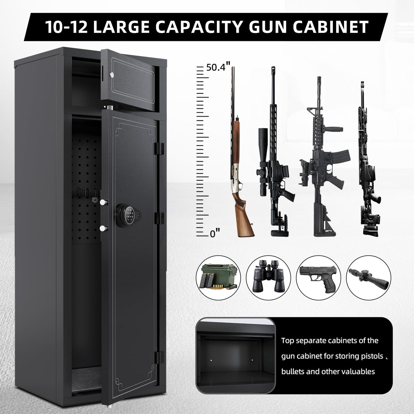 KAER Gun Safe for Rifles and Pistols 10-12 Gun Safe Multi-functional Rifle Safe Anti-theft Gun Safes for Rifles Removable Gun Racks Gun Cabinet for Home with Adjustable Shelves