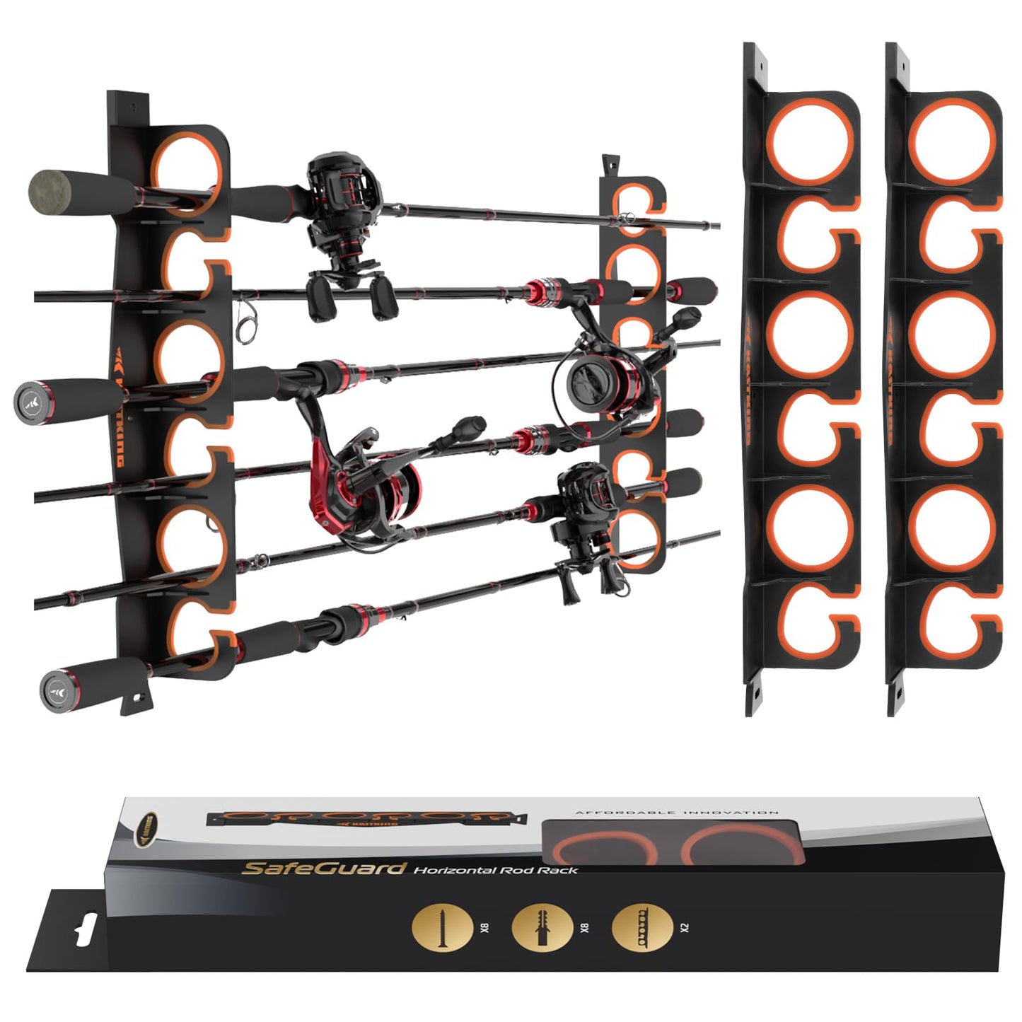 KastKing SafeGuard Fishing Rod Holder for Garage, Wall or Ceiling Mounted Fishing Rod Rack Storage Organizer, Fishing Pole Holder Holds 6 Rods or Combos in Less Than 18 Inches