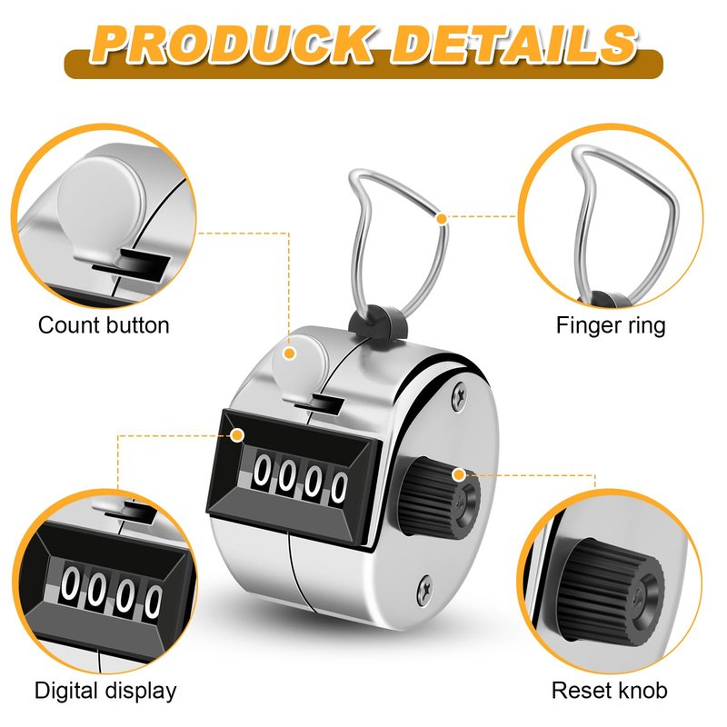Nliyeisu 2 Pcs Clicker Counter, Hand Tally Counter with Large Display - Mechanical Pitch Counter Clicker for Baseball, Inventory, People Counting, Events, Gym Reps(Silver)