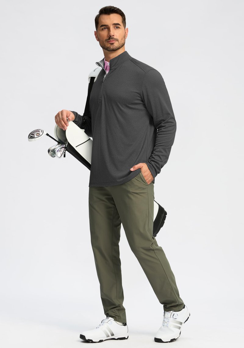 Obla Golf Quarter Zip Pullover for Men Mock Neck Sweatshirt Lightweight Sun Protection Men's Long Sleeve Golf Shirt (Charcoal Black Melange_L)