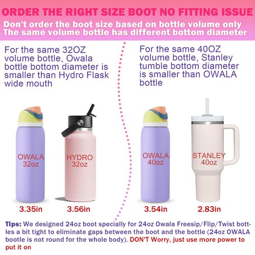 LUCKINEE 2Pcs Protective Silicone Boot Bottom Base for Owala FreeSip Twist and Flip Flask 24OZ, and Compatible with Stanly Cup Tumbler 20-40oz and More Bottles with Bottom Diameter 2.8-2.95inch