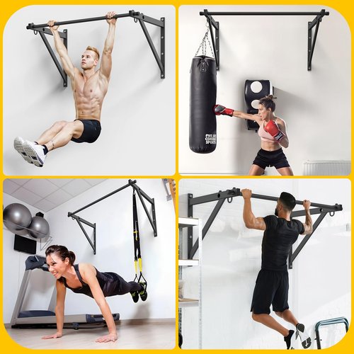 Jusgym Wall Mounted Pull Up Bar, Adjustable Depth 51" Chin Up Bar, Strength Training Pull-Up Bars 500LBS Weight Capacity, Home or Garage Gym Chin Up Workout Training Station