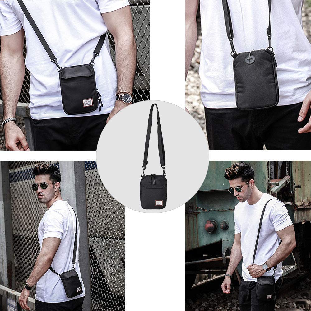 Mini Crossbody Bag Small Shoulder Bag For Men Travel Wallet Passport Holder Phone Purse Unisex, Mini Messenger Satchel Bag For Women Fanny Pack Neck Pouch Bags With Headphone Jack - Black