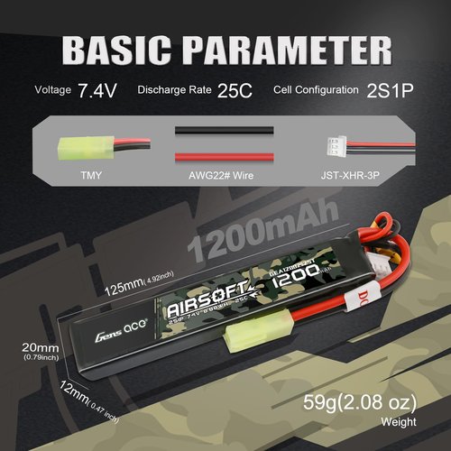 Gens ace 25C 1200mAh 2S1P 7.4V Airsoft Battery with TMY Plug