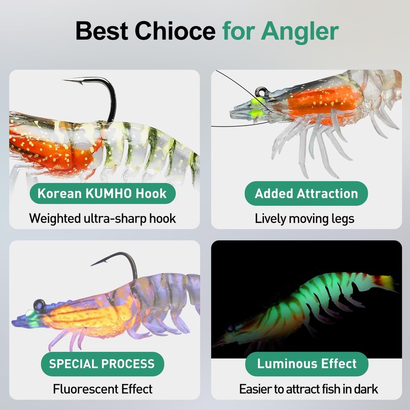 TRUSCEND Duramax Soft Fishing Lures with BKK Hooks, Balanced Action, Tear-Resistant TPE, Pre-Rigged Shrimp & Crayfish Lures for Bass, Trout, Walleye, Crappie, Freshwater Saltwater Pro Fishing Baits