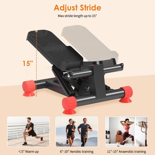 SogesPower Steppers for Exercise at Home,Mini Stair Stepper with Resistance Bands,Full Body Workout Equipment with LCD Monitor,Portable Stepper with 330LBS Loading Capacity,Black&Red
