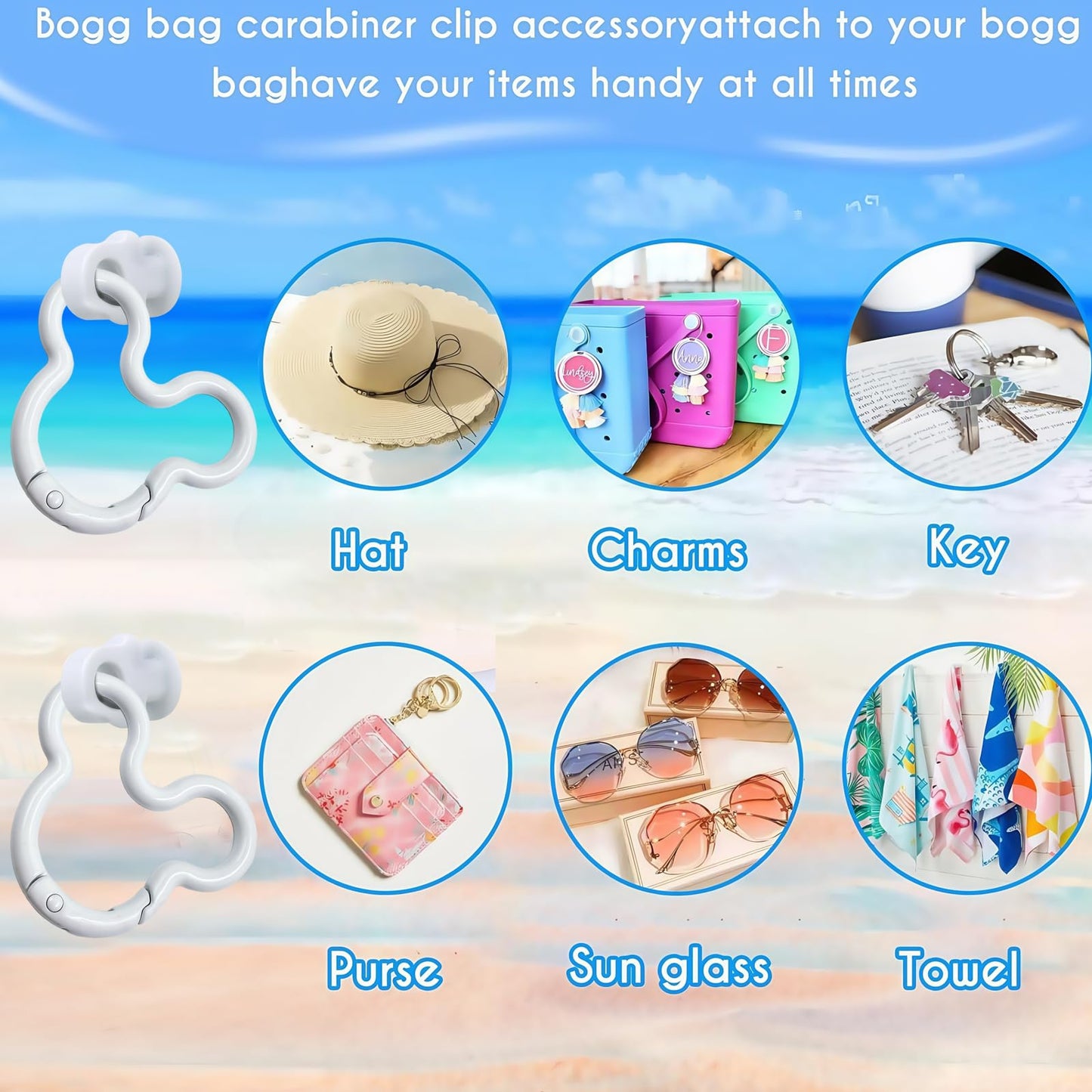 2Pcs Mouse Head Accessories Inserts Hooks for Bogg Bag Carabiner Keychain, Key Holder Charms Compatible with Bogg Bags (White 2pcs)