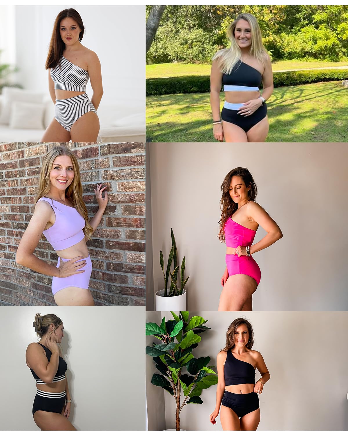 Holipick Aqua Women One Shoulder High Waisted Bikini Sets Two Piece Swimsuit Tummy Control Bathing Suit Full Coverage Swimwear M