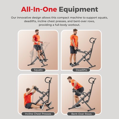 Sunny Health & Fitness Row-N-Ride® Plus, Heavy Duty Assisted Squat Machine with 300 LB Max Weight Capacity, Adjustable Resistance and Thick Padded Seat - NO. 077PLUS