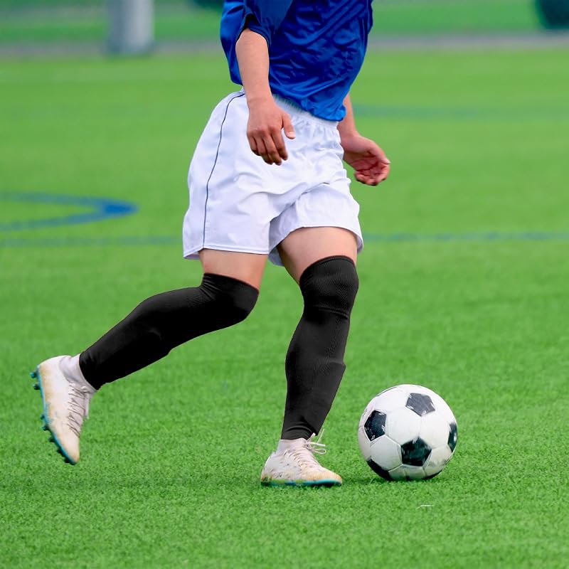 Two Pair Over-the-Knee Soccer Football Baseball Socks - Black, Large