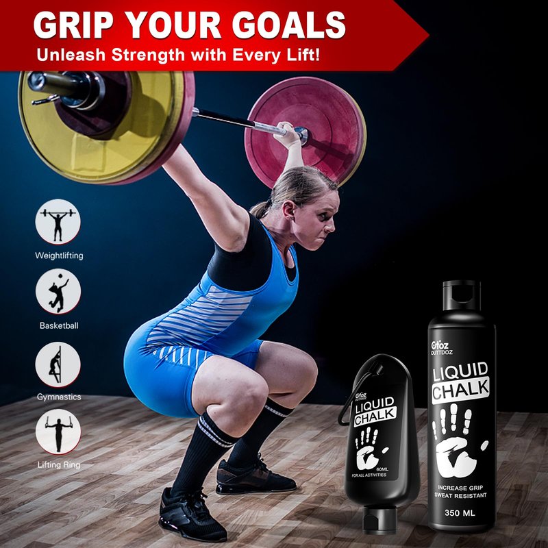 OUTTDOZ Liquid Chalk 2 Pack, 2 oz Gym Chalk with Carabiner Bottles & Retail Box, Mess-Free Sweat-Resistant Grip for Weightlifting, Gymnastics, Rock Climbing (2 Pack, 2 oz)