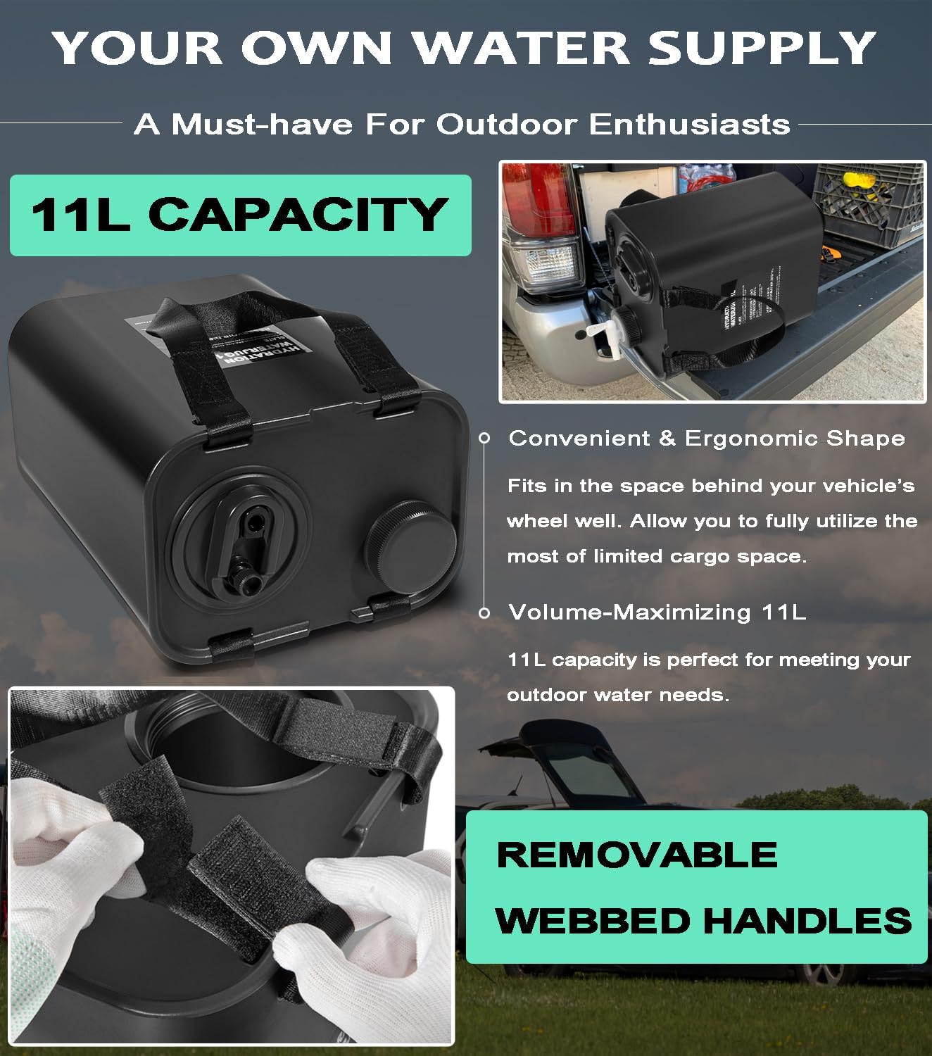 11L Portable Outdoor Camping Water Storage Tank with Faucet BPA Free, Food Grade Hydration Water Storage Container Hydration Water Jug 11L for Camping, Outdoor Hiking, Picnic BBQ